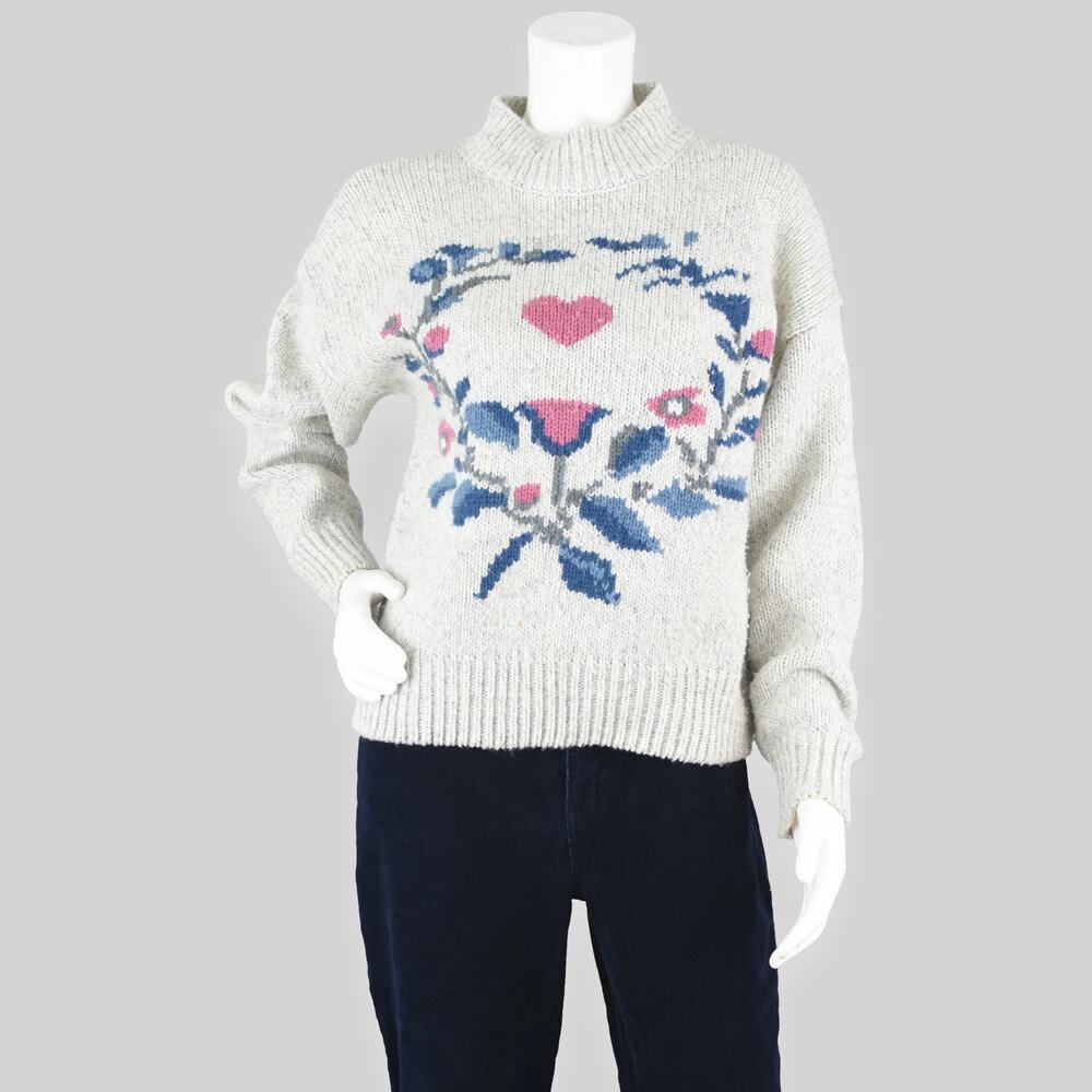 Vintage Floral & Heart Cottagecore Mockneck Sweater Women's Medium